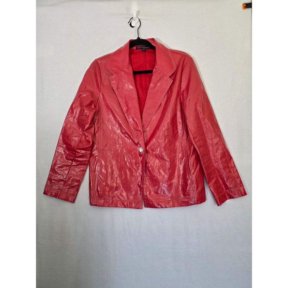 Robert Krugman Blazer Coated Linen Jacket M Red Modern Chic